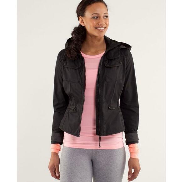 Lululemon Athletica Out and About Jacket Black Women’s Size 6 Hooded Zip Front - Picture 1 of 10